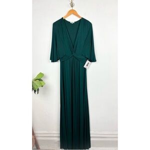 NWT Kiyonna Dark Green Knot Front Stretch Knit Maxi Dress Sz 0 (10-12)